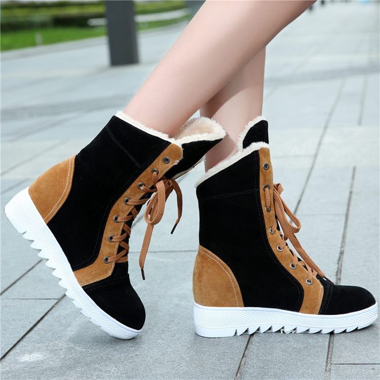 Bottes De Neige À Lacets Patchwork Pour Femmes