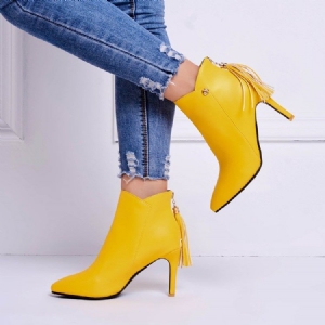 Bottes À Talons Hauts Unies À Bout Pointu Et Gland Pour Femmes