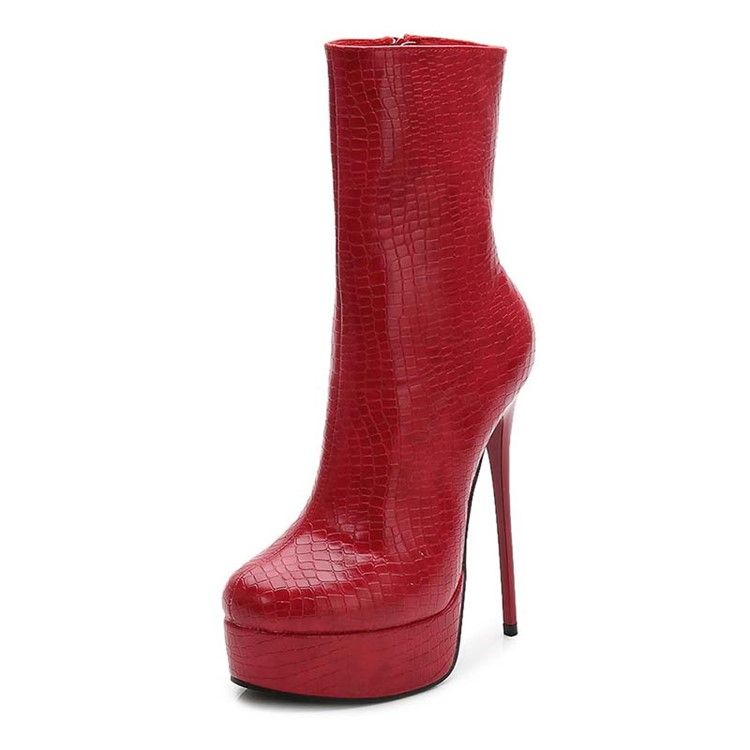 Bottines Pour Femmes À Bout Rond Et À Talons Aiguilles En Pu