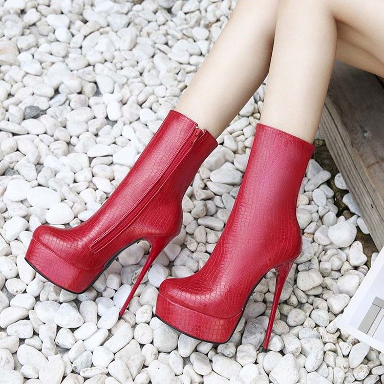 Bottines Pour Femmes À Bout Rond Et À Talons Aiguilles En Pu