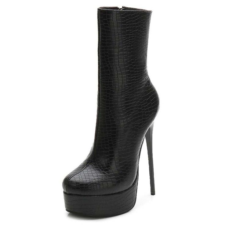 Bottines Pour Femmes À Bout Rond Et À Talons Aiguilles En Pu