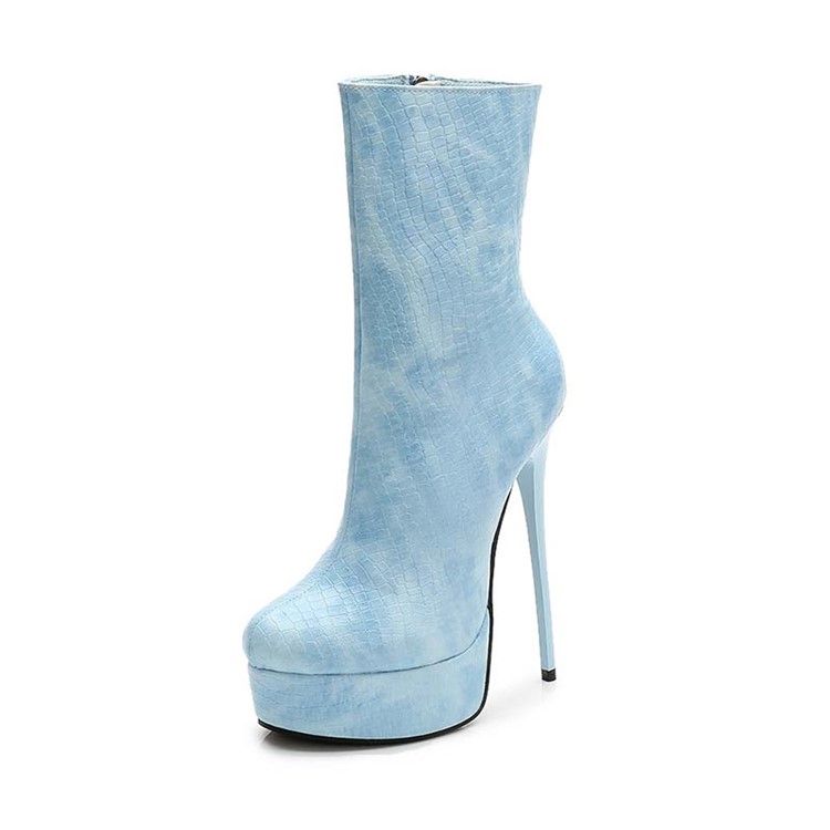 Bottines Pour Femmes À Bout Rond Et À Talons Aiguilles En Pu