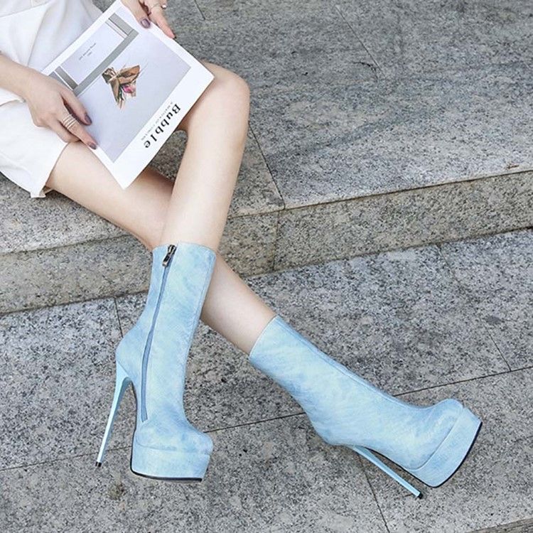 Bottines Pour Femmes À Bout Rond Et À Talons Aiguilles En Pu