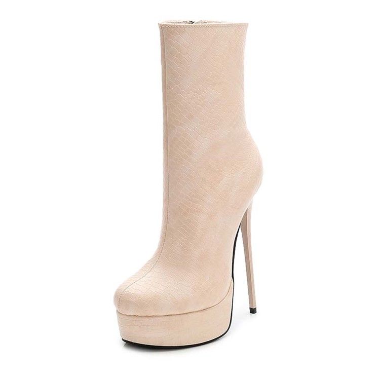 Bottines Pour Femmes À Bout Rond Et À Talons Aiguilles En Pu