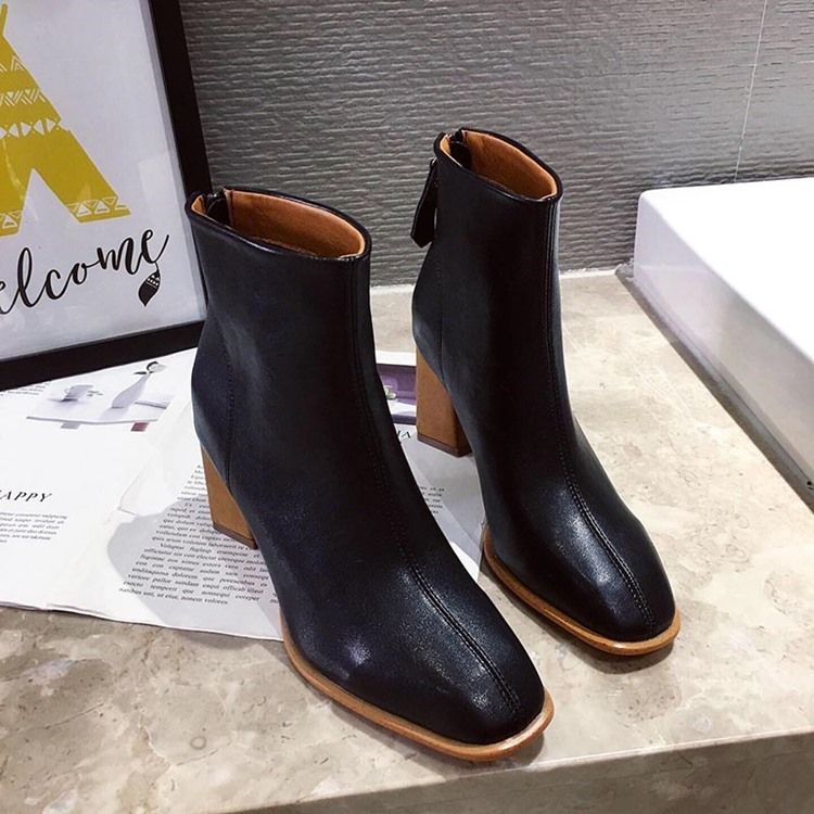 Bottines Simples Pour Femmes À Bout Rond Et À Talons Épais