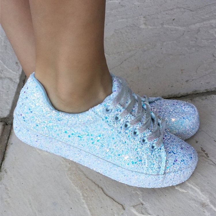 Baskets Décontractées À Bout Rond Et À Paillettes Supérieures Pour Femmes