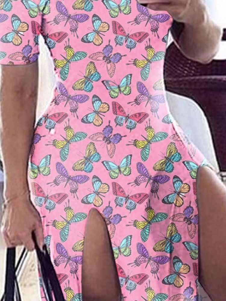 Robe D'animal Fendue À Manches Courtes Et À Manches Courtes Pour Femmes