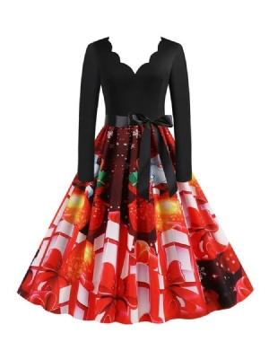 Robe D'automne De Dessin Animé À Manches Longues Et À Col En V Pour Femmes