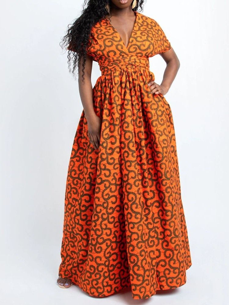 Robe Décontractée Géométrique Sans Manches À Col En V Pour Femmes