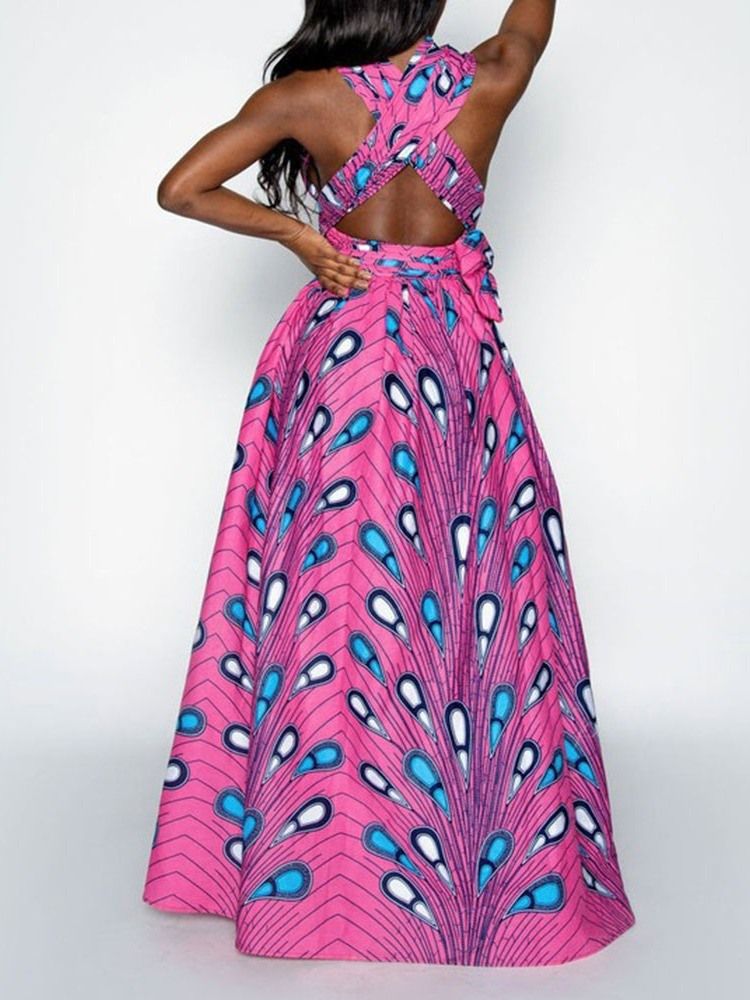Robe Décontractée Géométrique Sans Manches À Col En V Pour Femmes