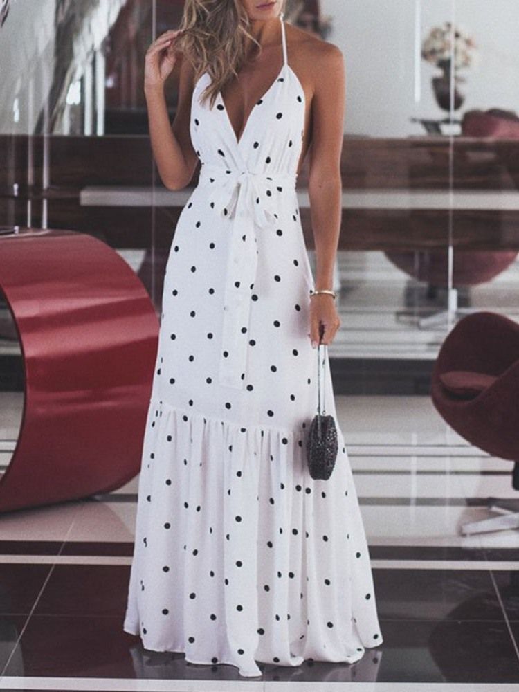Robe Décontractée À Pois Sans Manches Falbala Pour Femmes