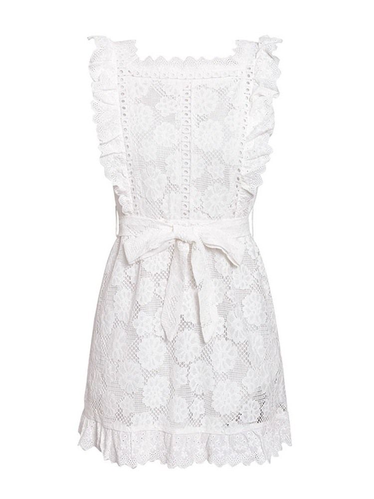 Robe En Dentelle Unie À Mancherons Pour Femmes