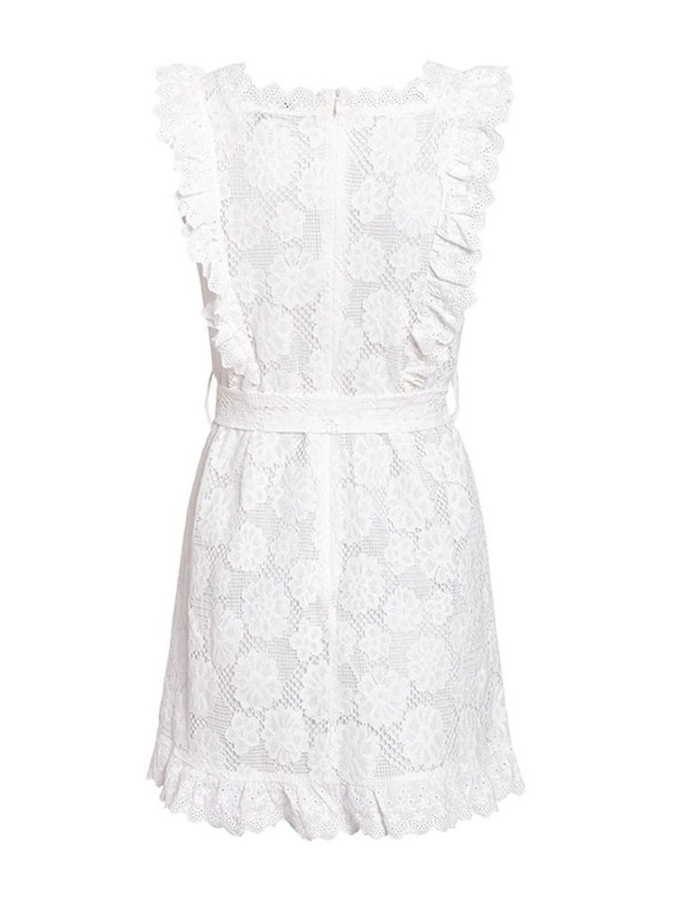 Robe En Dentelle Unie À Mancherons Pour Femmes