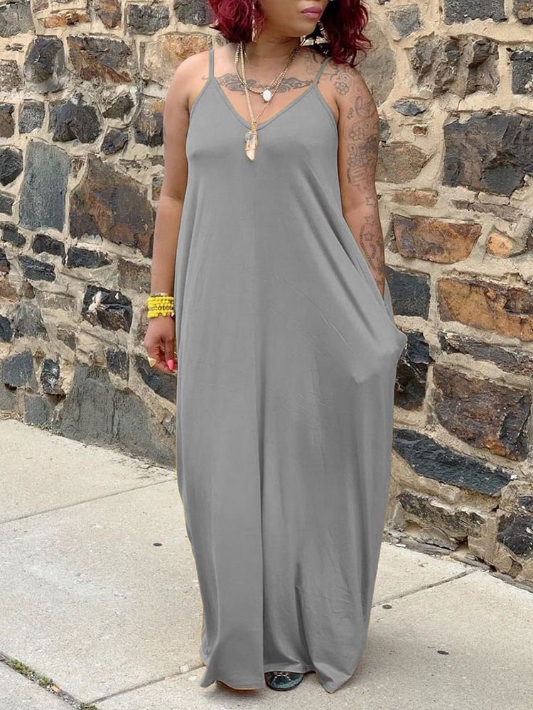 Robe D'été À Bretelles Spaghetti Avec Poche Sans Manches Pour Femme