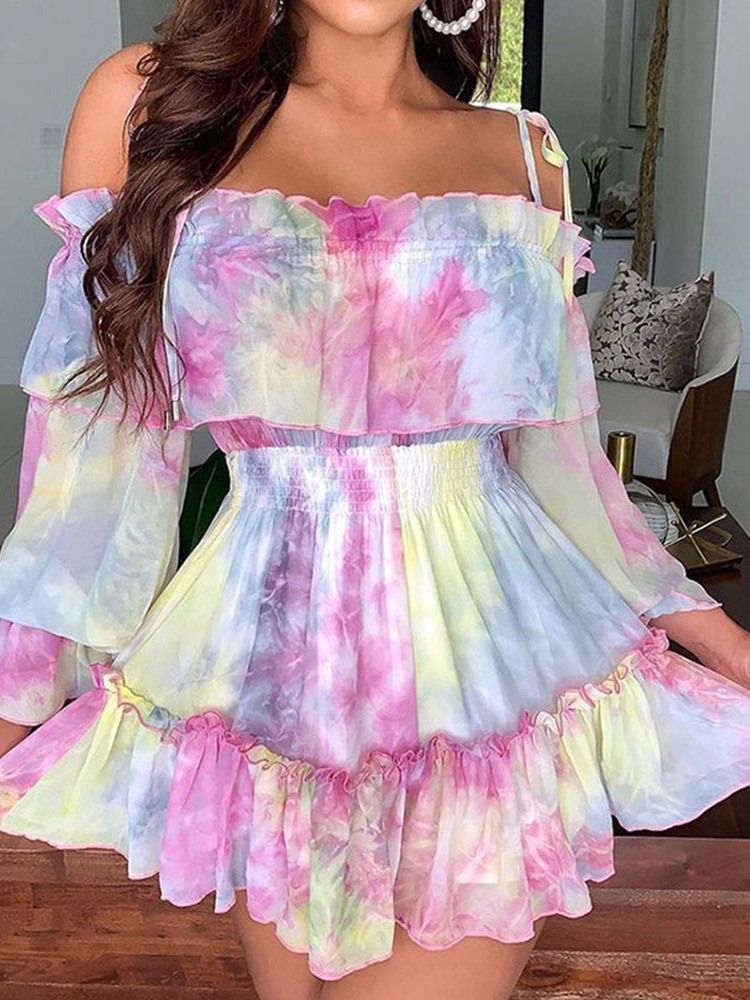 Robe D'été À Épaules Dénudées À Manches Longues Imprimées Au-dessus Du Genou Pour Femmes
