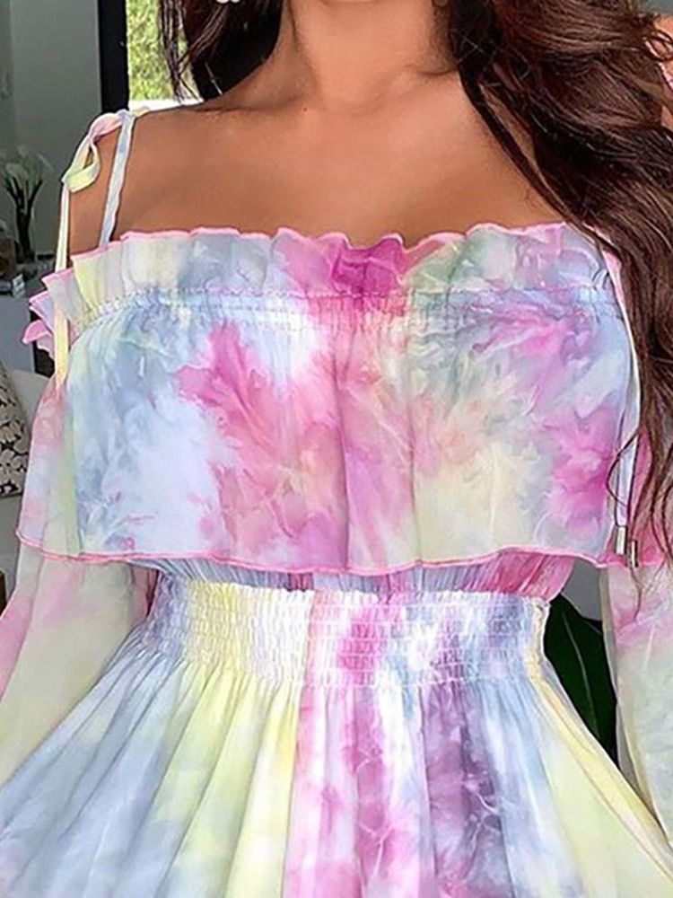 Robe D'été À Épaules Dénudées À Manches Longues Imprimées Au-dessus Du Genou Pour Femmes