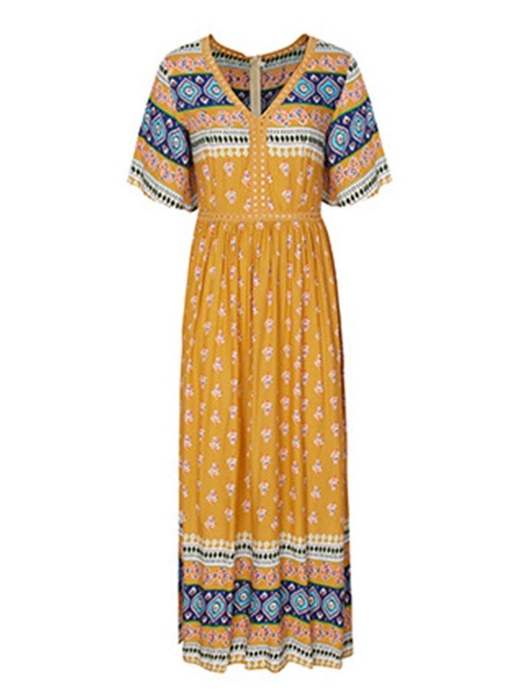Robe D'été Mi-longue À Manches Longues Et À Col En V Pour Femmes