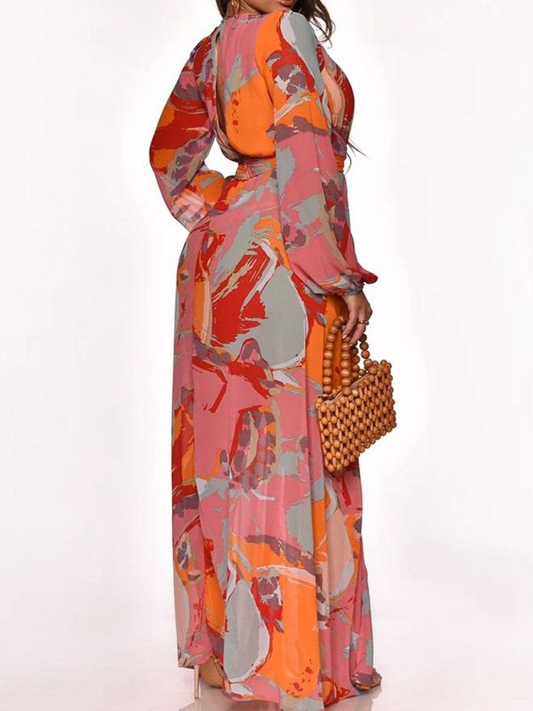Robe Pour Femmes À Encolure En V Fendue Au Sol Et À Blocs De Couleur