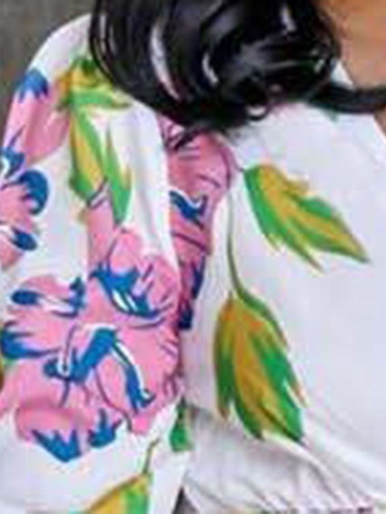 Robe Fleurie Régulière À Manches Trois-quarts Et Col En V Pour Femmes