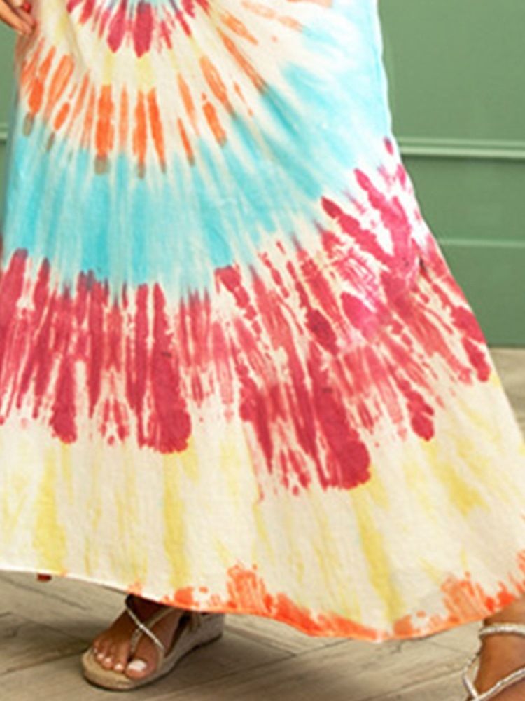 Robe Imprimée Taille Mi-longue Sans Manches Avec Blocs De Couleurs Et Longueur Cheville Pour Femmes
