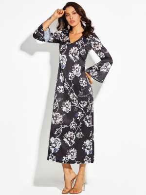 Robe De Jour À Manches Évasées Et À Col En V Pour Femme