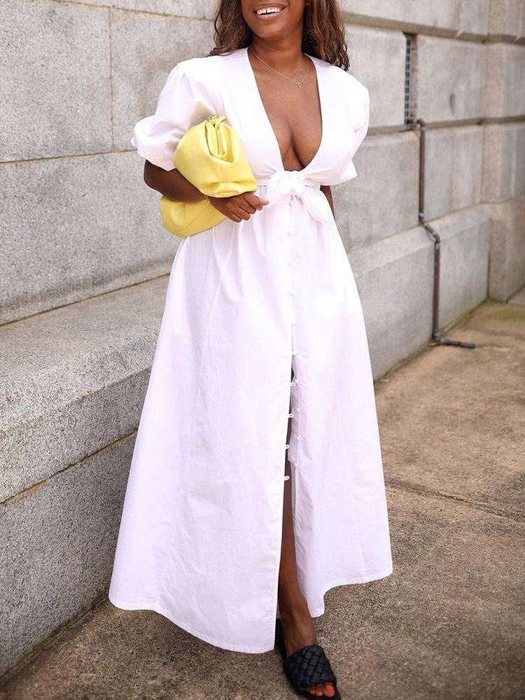 Robe Longue Blanche À Manches Courtes Et À Manches Courtes Pour Femmes