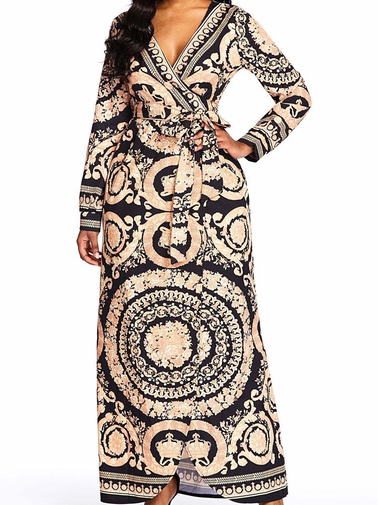 Robe À Manches Longues Et À Imprimé Color Block Pour Femmes