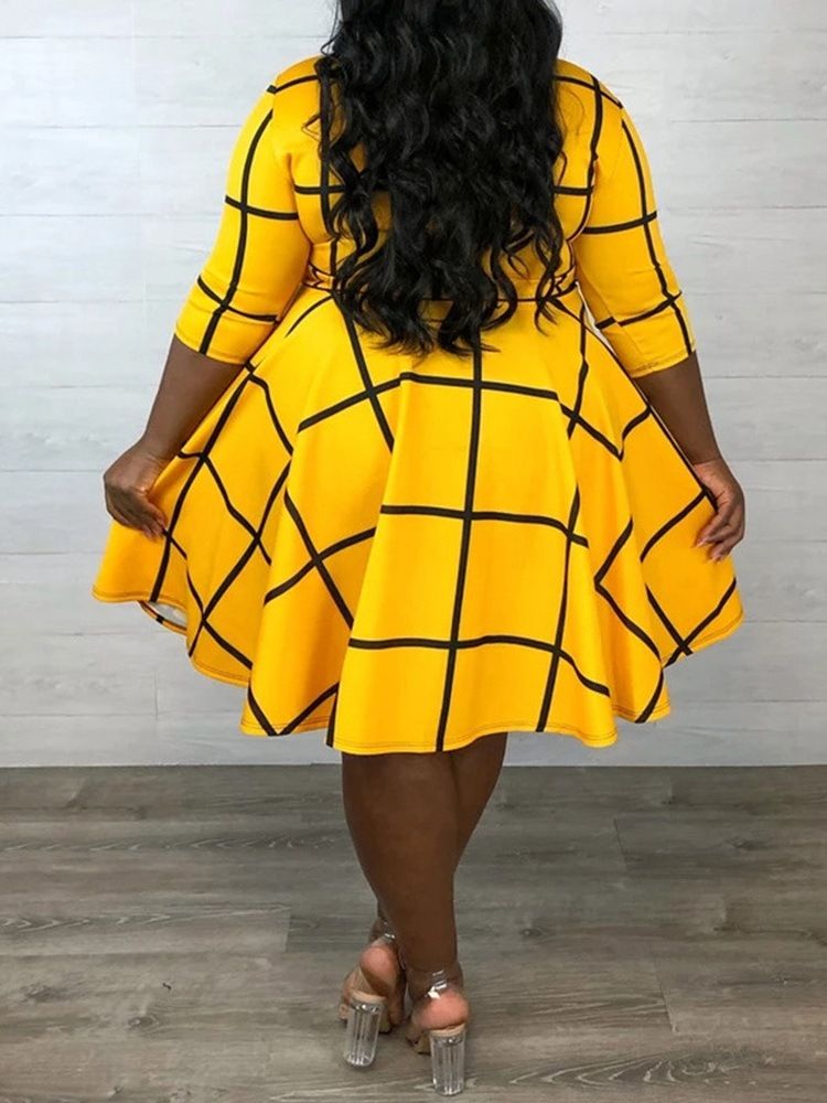 Robe À Manches Trois-quarts Patchwork Mi-mollet Régulière Douce Pour Femmes