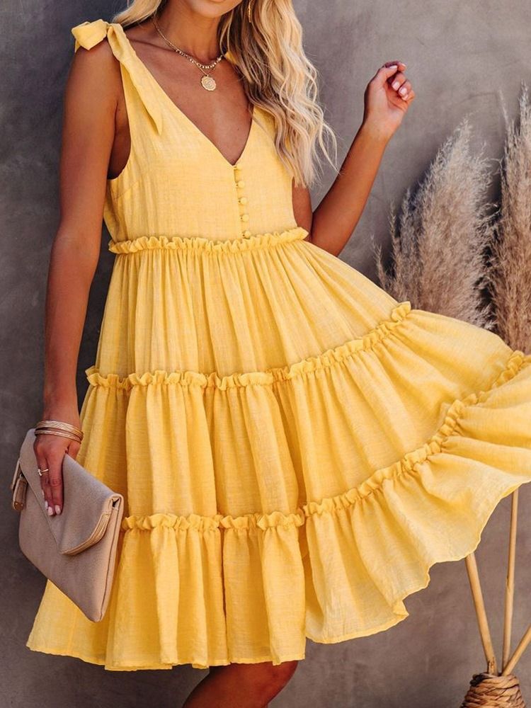 Robe Mi-longue Douce Sans Manches À Col En V Et Au Genou Robes De Plage Pour Femmes