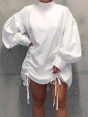 Robe Pull Trapèze Plissée À Col Montant Au-dessus Du Genou Pour Femmes