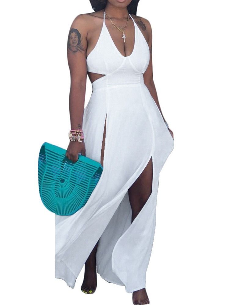 Robe Sexy Unie À Col En V Et Dos Nu Pour Femmes