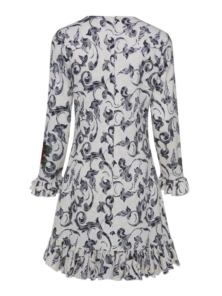 Robe Trapèze Brodée Florale À Blocs De Couleurs Pour Femmes