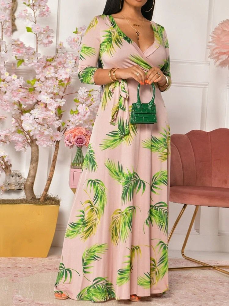Robe Trapèze Pour Femme À Manches Trois-quarts Et Longueur Au Sol
