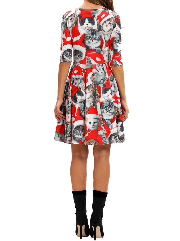 Robe Trapèze À Imprimé De Noël Au-dessus Du Genou Pour Femme