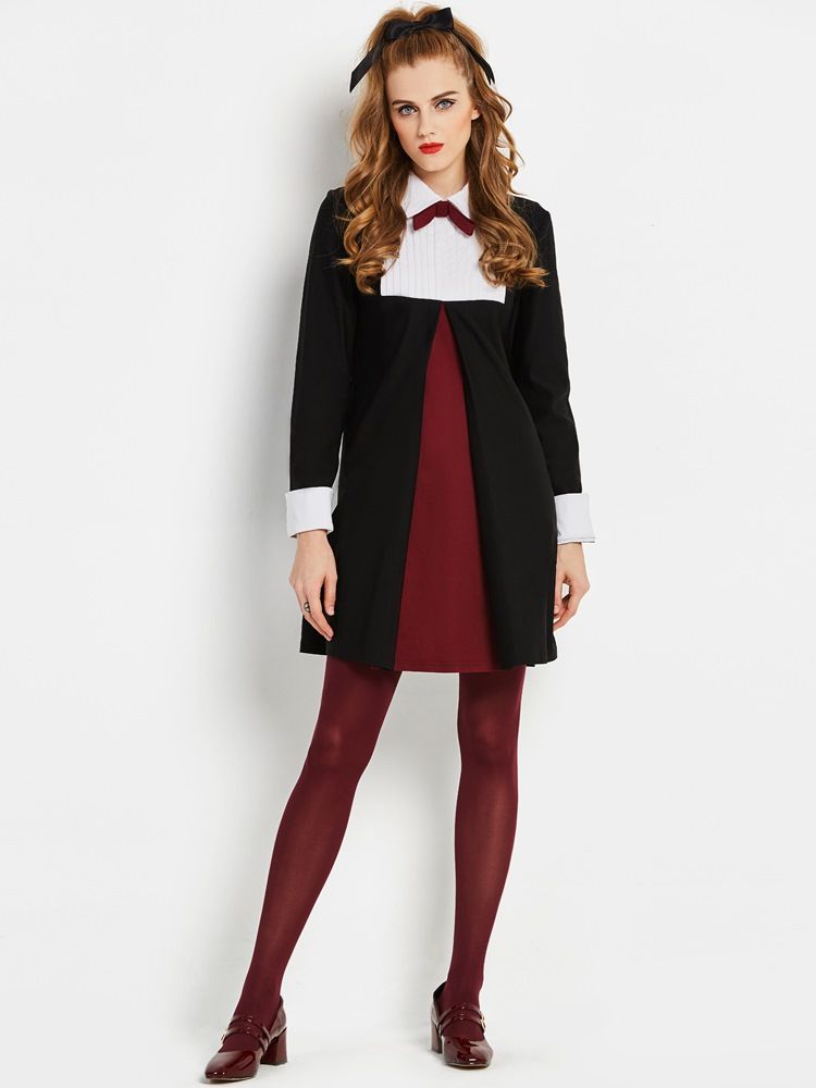 Robe Trapèze À Manches Longues Et À Glissière Pour Femmes