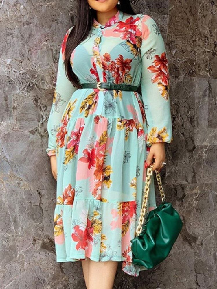 Robe Trapèze À Manches Longues Et Imprimé À Mi-mollet Pour Femmes