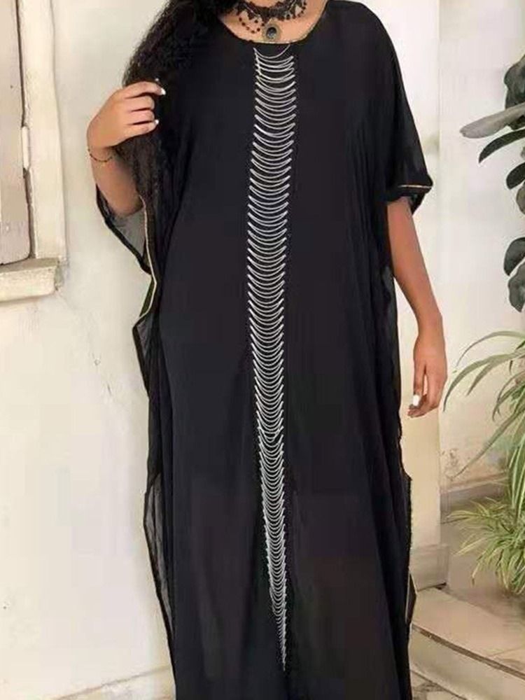 Robe Trapèze À Manches Longues Et Longueur Au Sol Pour Femmes