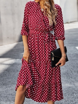 Robe Trapèze À Manches Trois-quarts À Col En V Et À Col En V Pour Femmes