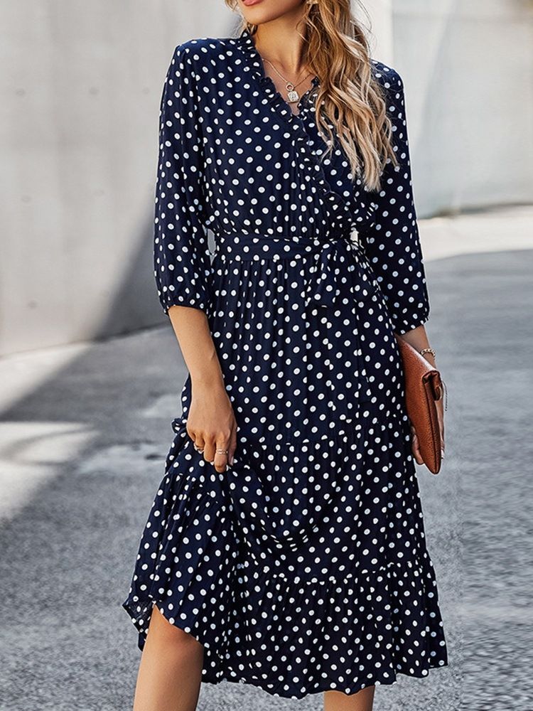 Robe Trapèze À Manches Trois-quarts À Col En V Et À Col En V Pour Femmes