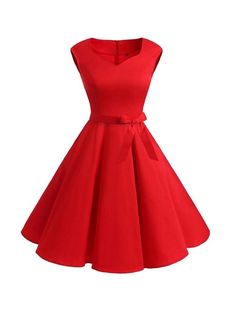 Robe Trapèze Plissée Sans Manches Au Genou Pour Femmes