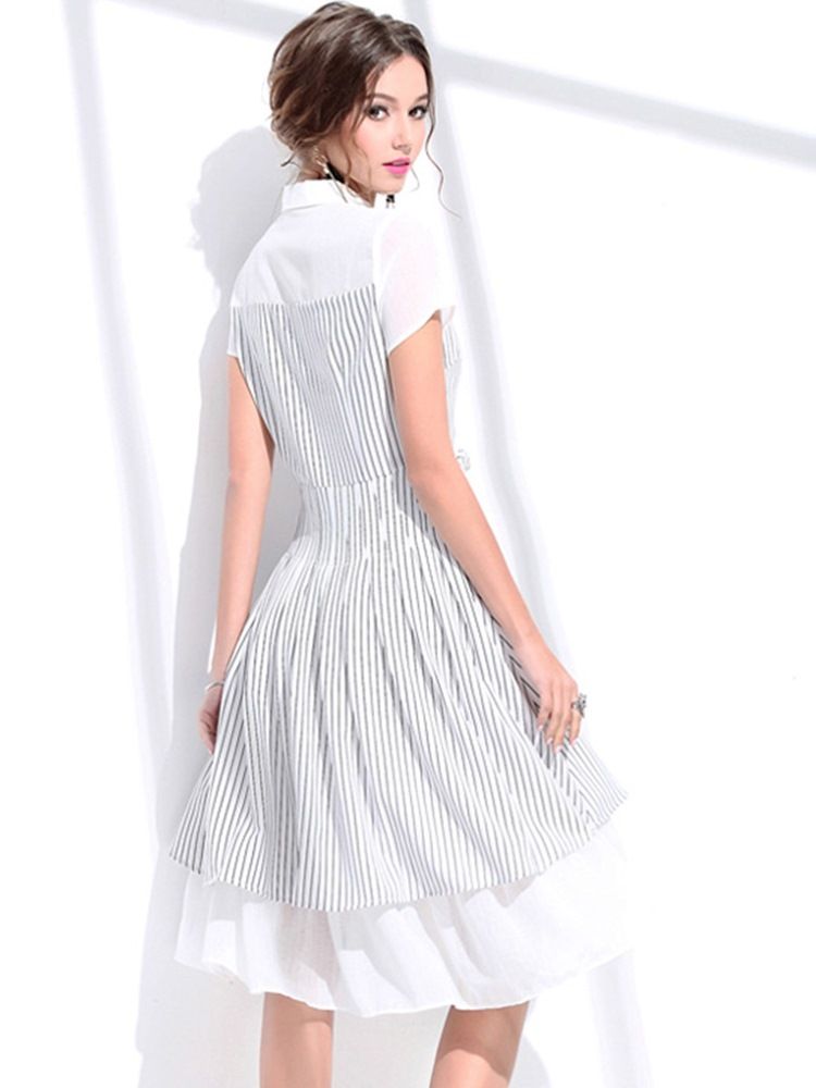 Robe Trapèze Rayée À Col Polo Pour Femmes