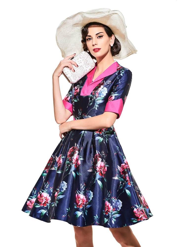 Robe Trapèze Vintage À Demi-manches Pour Femmes
