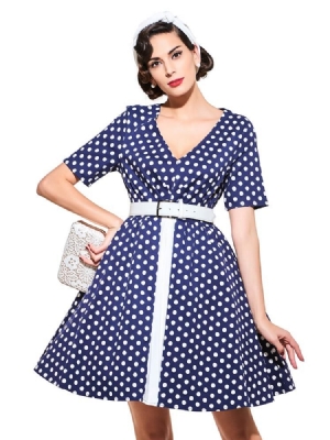 Robe Trapèze Vintage À Manches Courtes Et Col En V Pour Femme