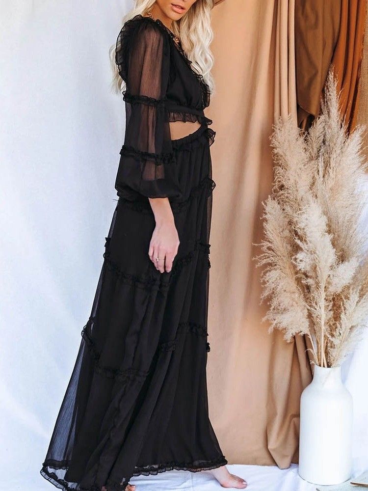 Robe Unie À Col En V Creux Longueur Au Sol Pour Femmes Robes De Plage Pour Femmes
