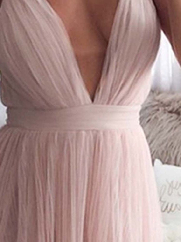Robe Unie Féminine Sans Manches Et Sans Manches À Col En V Et À Encolure En V Pour Femmes