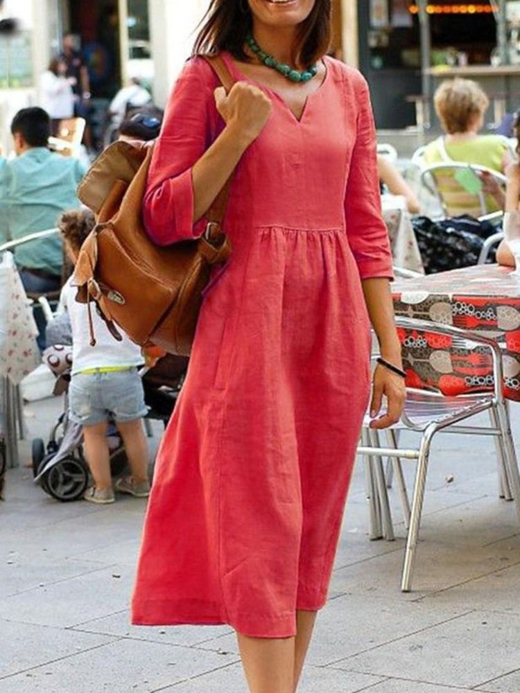 Robe Unie Régulière À Manches Trois-quarts Et À Manches Mi-mollet Pour Femmes