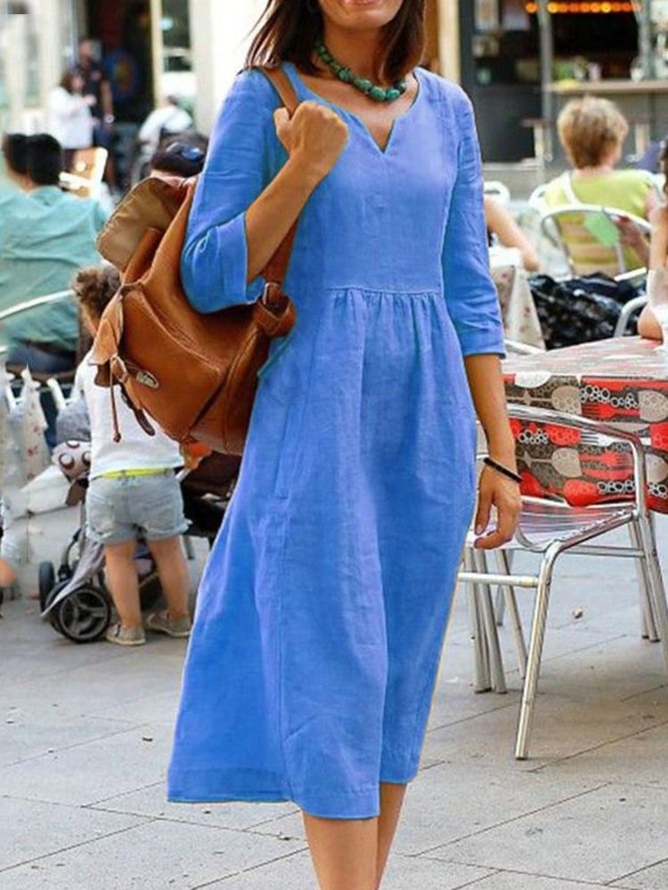 Robe Unie Régulière À Manches Trois-quarts Et À Manches Mi-mollet Pour Femmes