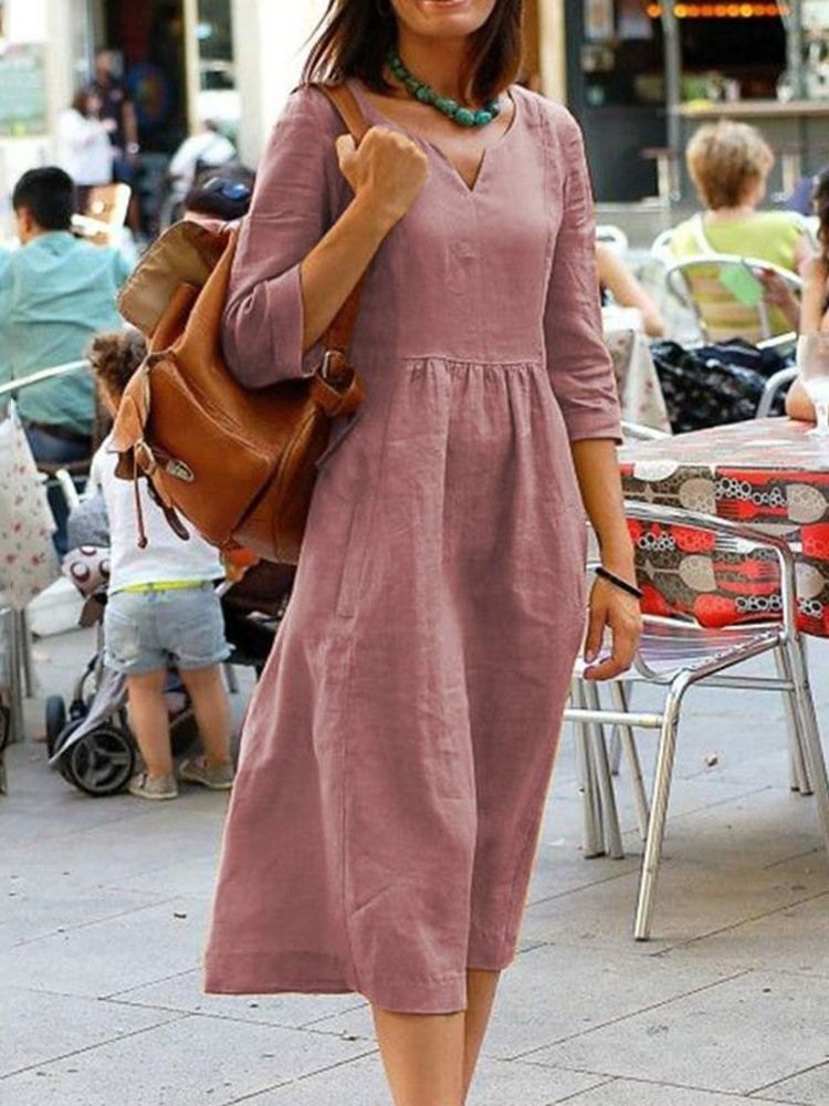 Robe Unie Régulière À Manches Trois-quarts Et À Manches Mi-mollet Pour Femmes