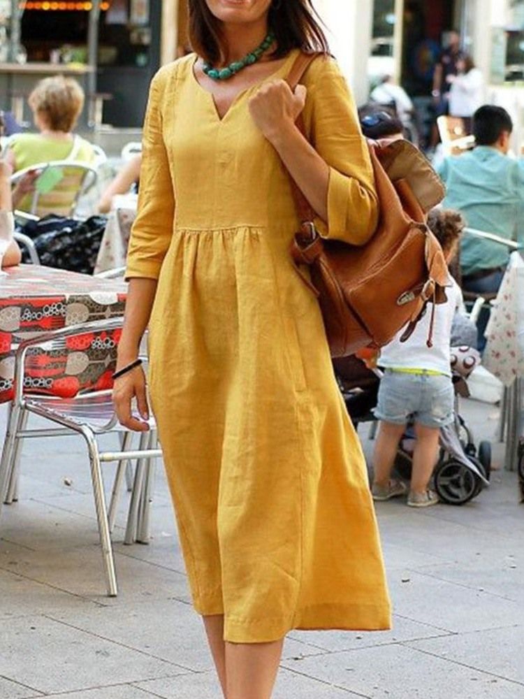 Robe Unie Régulière À Manches Trois-quarts Et À Manches Mi-mollet Pour Femmes
