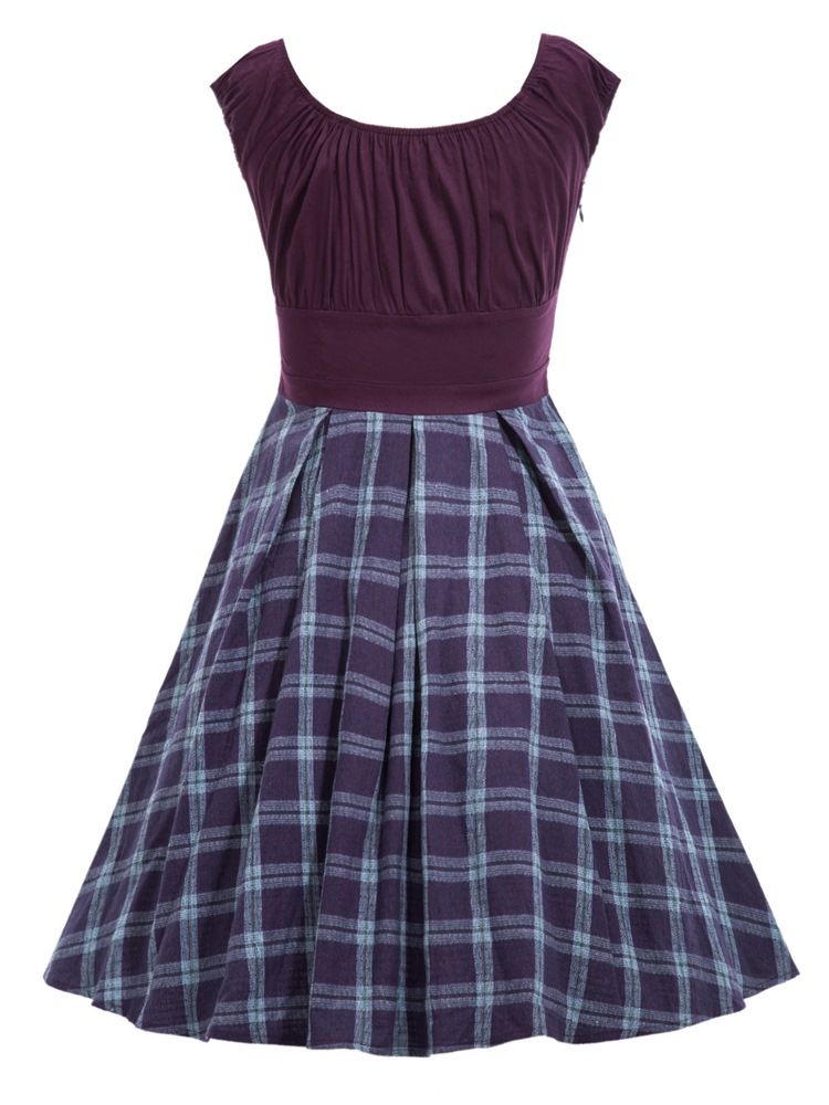 Robe Vintage À Manches Courtes Et À Encolure Oblique Pour Femme